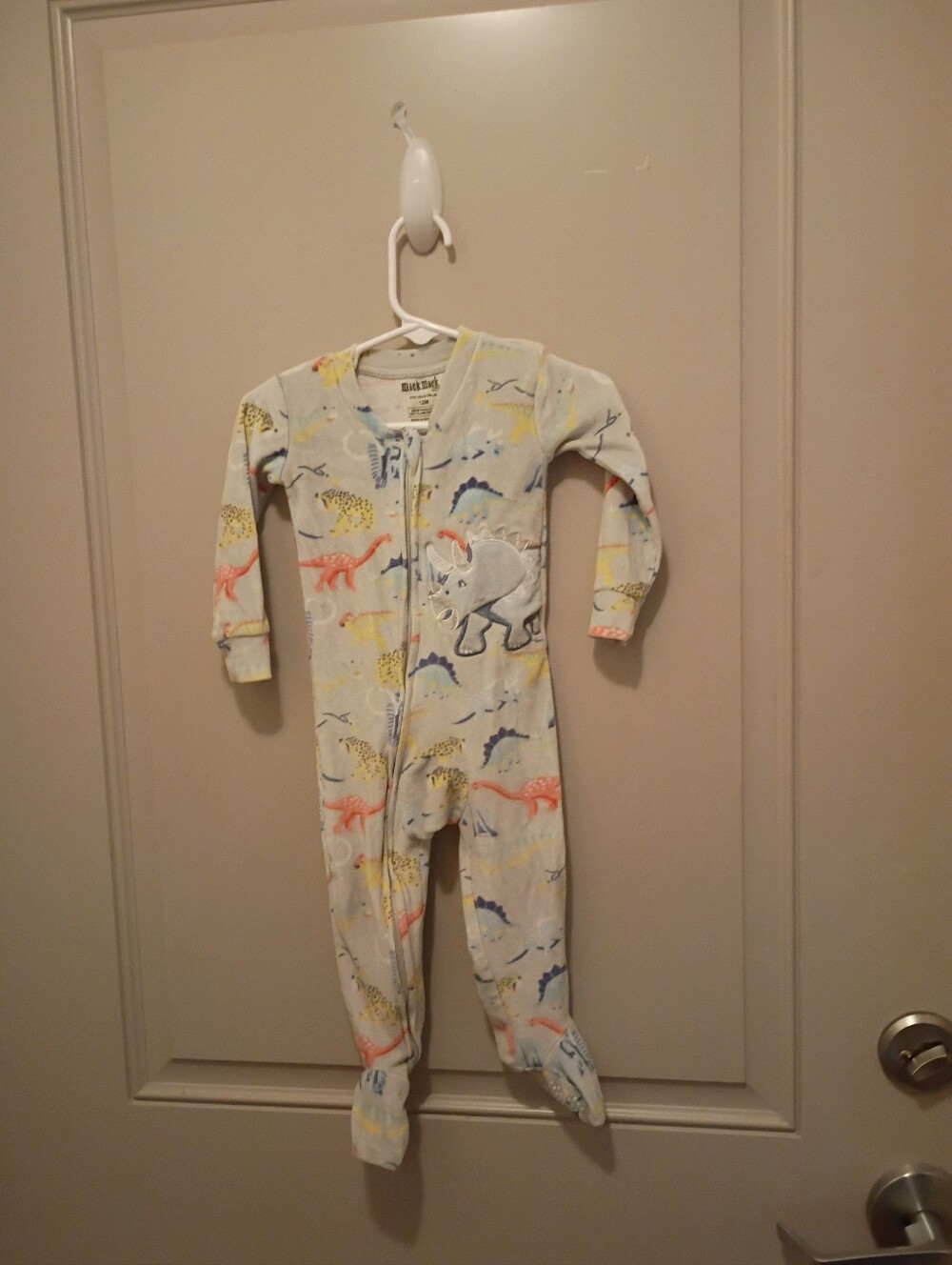 Baby Dinosaur Print Footed One-Piece Pajamas - Light Blue Size 12Months